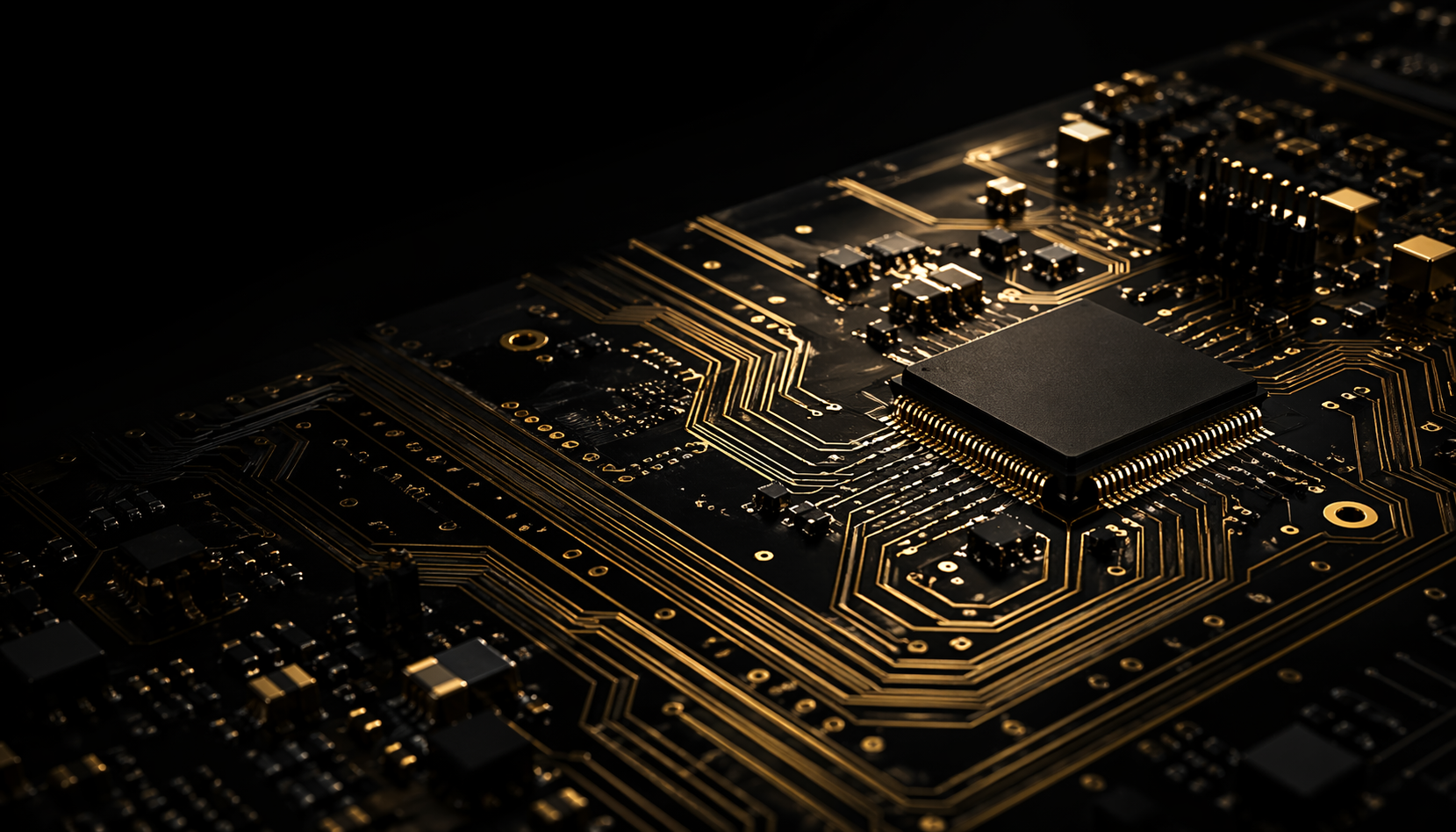 Premium black and gold embedded systems hero visual